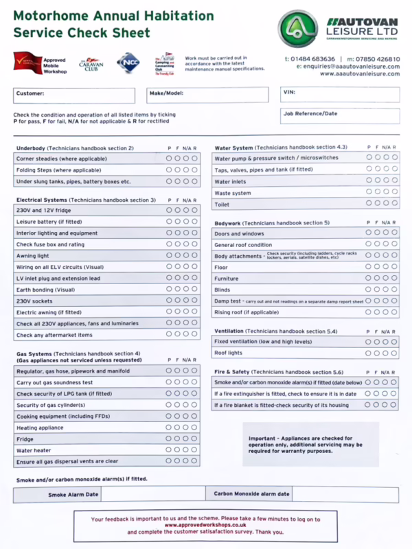 Does a motorhome need a habitation certificate?