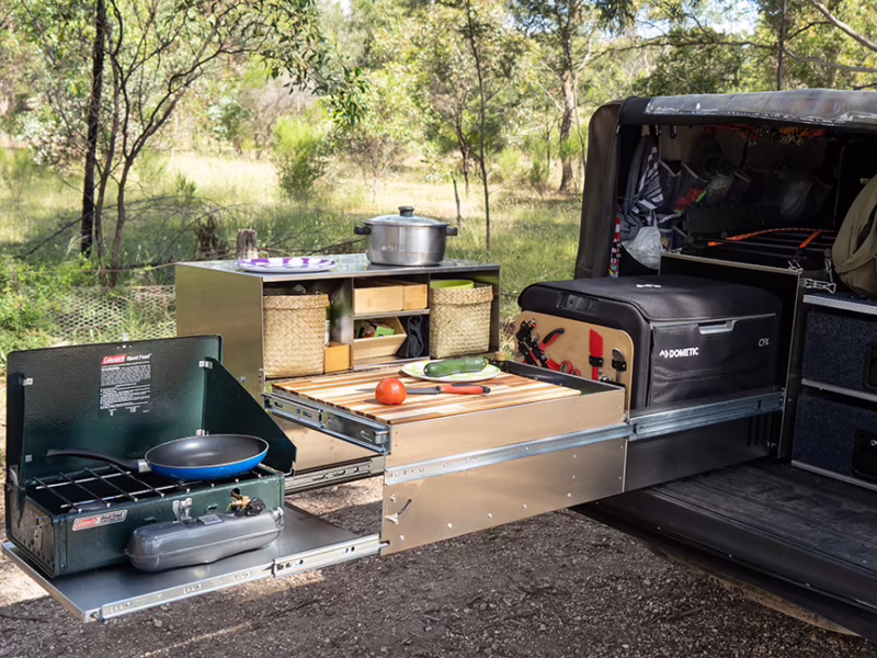 What campers have outdoor kitchens?