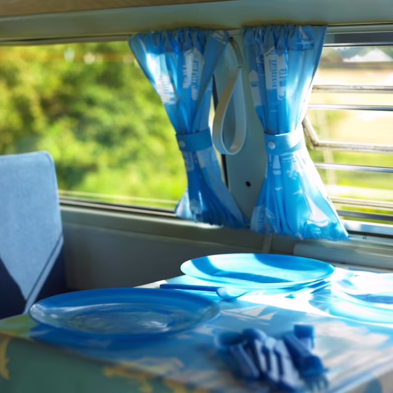 What can you use instead of curtains in a caravan?